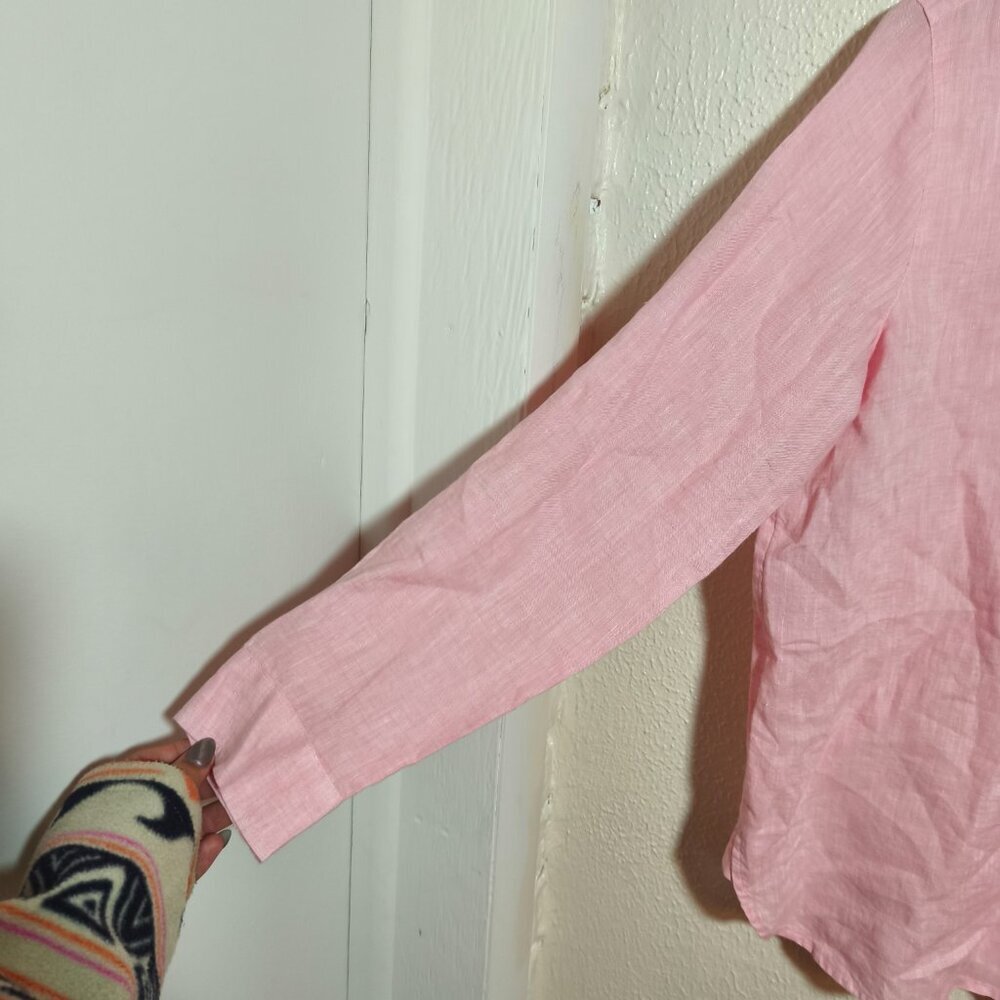 J Jill Love Linen Button Down Tunic Boyfriend Shirt sz S Light Pink Coastal Chic - Picture 2 of 9